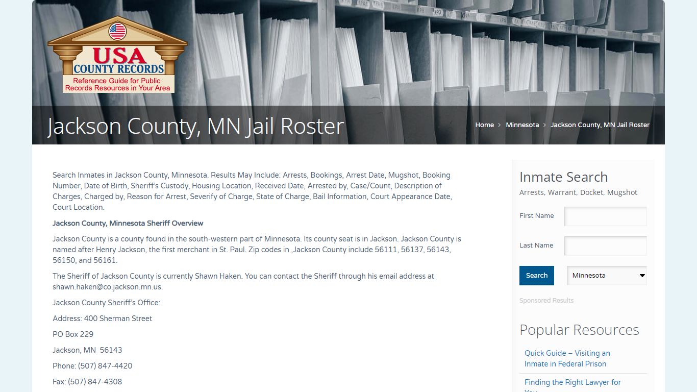 Jackson County, MN Jail Roster | Name Search