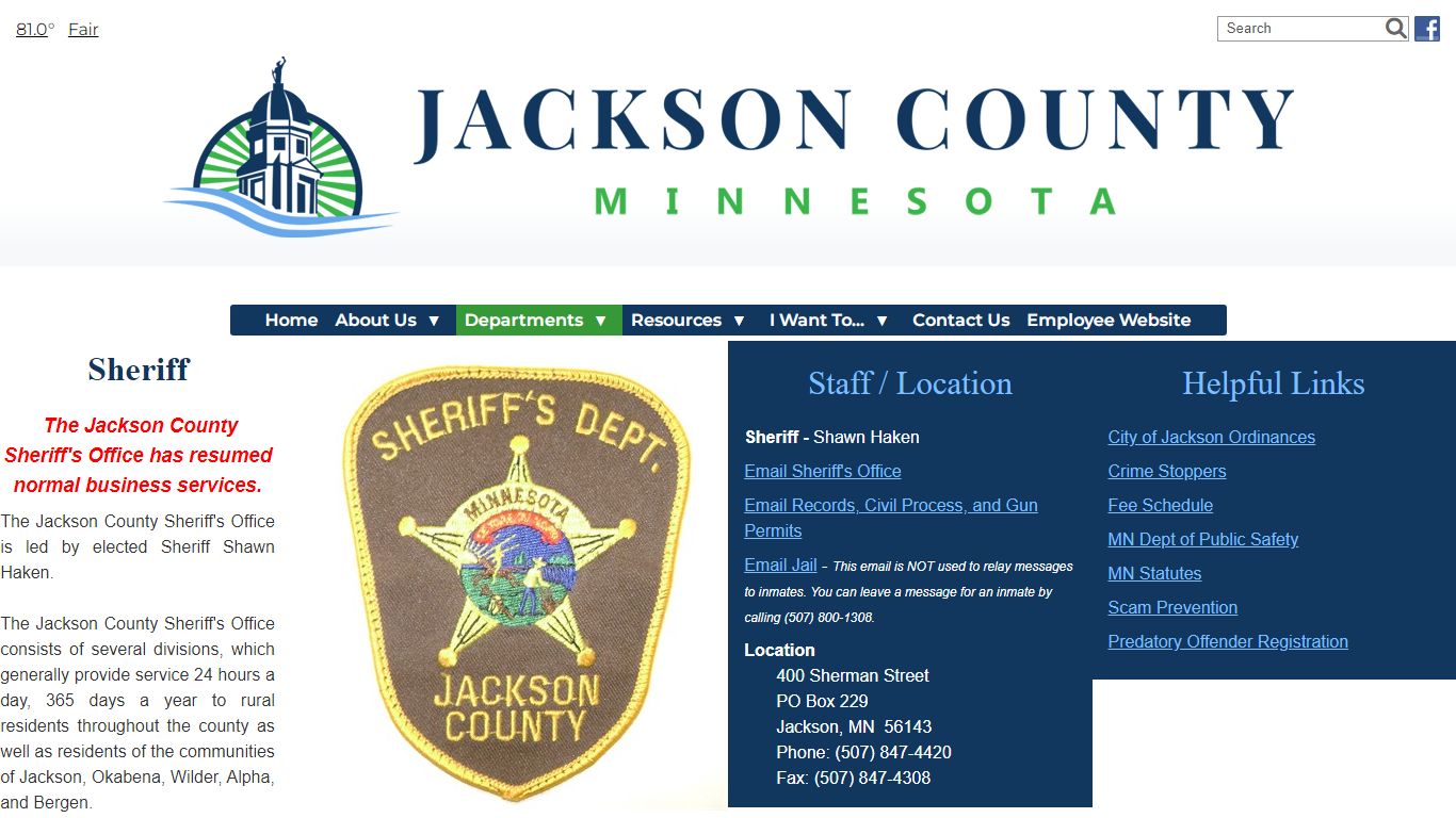 Sheriff - Jackson County, Minnesota